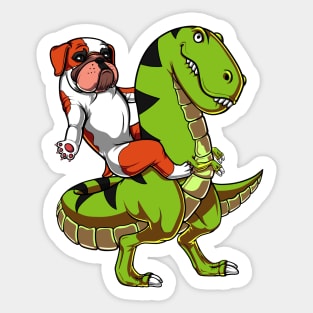 English Bulldog Riding T-Rex Dinosaur Sticker